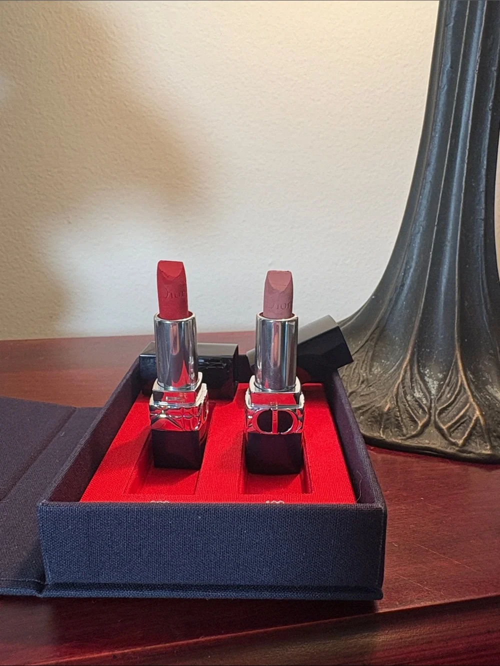 Dior Rouge Lipstick Duo — Black Tubes with Red Insert